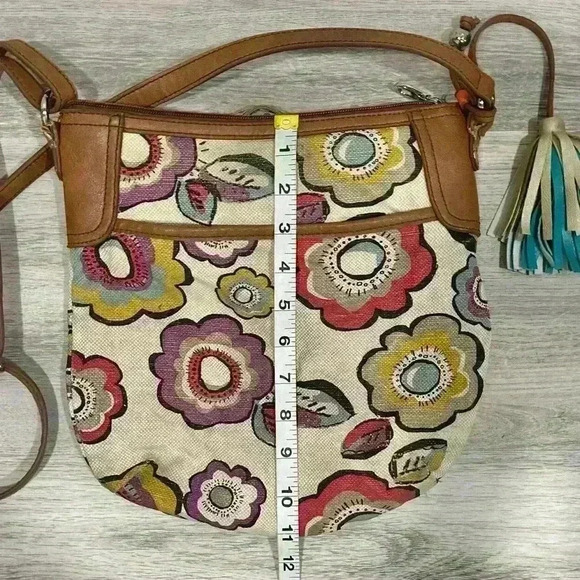 Relic Floral Canvas Faux Leather Medium Crossbody Purse Shoulder Bag Zip Close - Picture 3 of 13